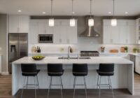 Modern kitchen with white cabinets and stainless steel appliances