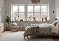 Chambre de style scandinave avec des meubles minimalistes et de la lumière naturelle