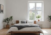 Minimalist bedroom with low bed and natural light